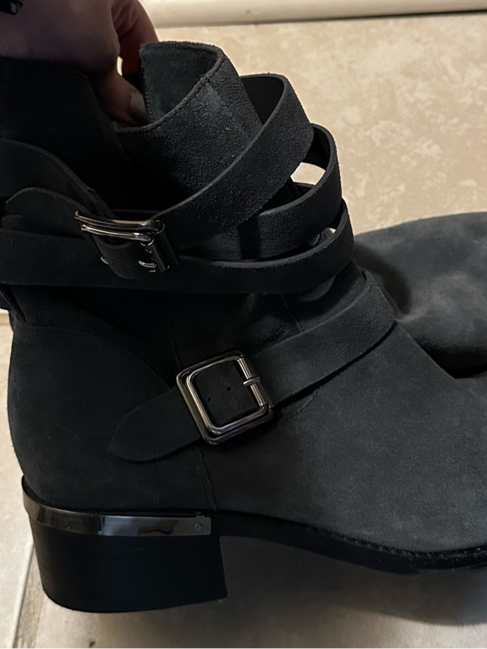 Vince Camuto Gray Suede Buckled Ankle Boots
